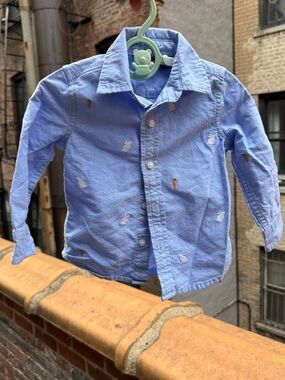 Janie and Jack Light Blue Embroidered with Bunnies Button-Down Shirt